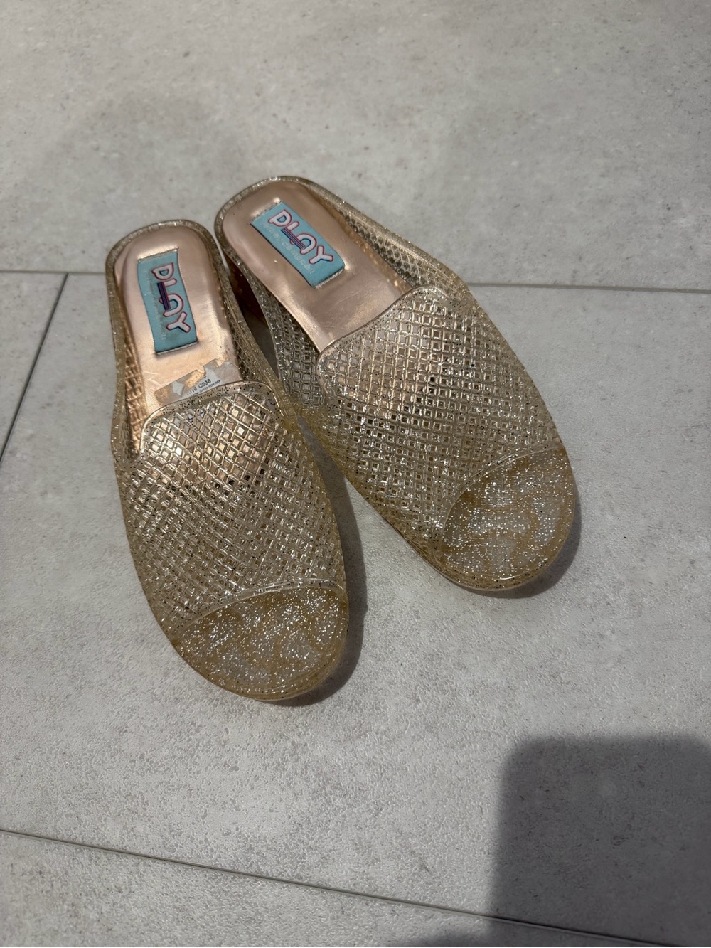 Jeffrey Campbell Gold Glitter Mesh Slip-On Mules